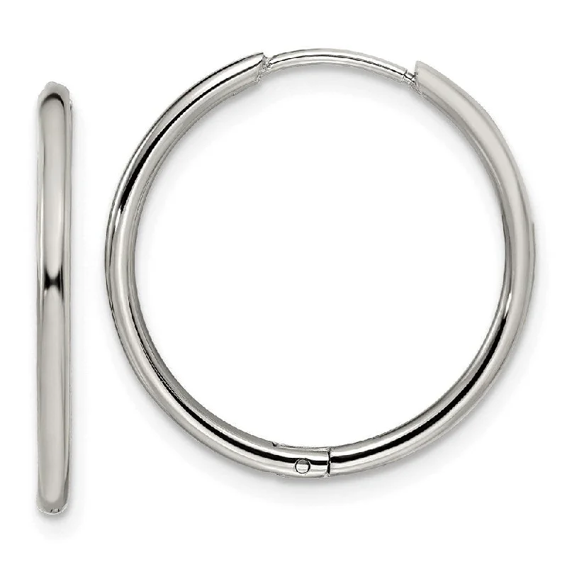 Handcrafted Silver Earrings-Stainless Steel Polished 1.6mm Hinged Hoop Earrings