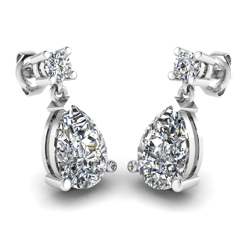 Antique Silver Earrings-Pear Shape Lab Grown Diamond Drop Earrings EDPSD