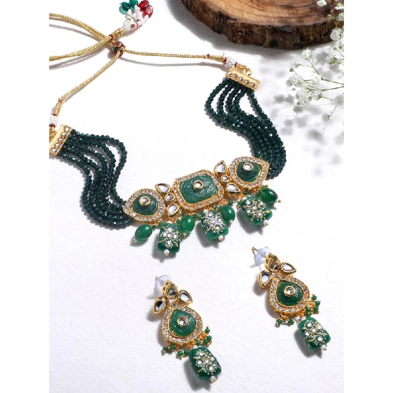 Designer Heart Pendant Necklaces-Asmitta Kundan And Beads Choker Necklace Set