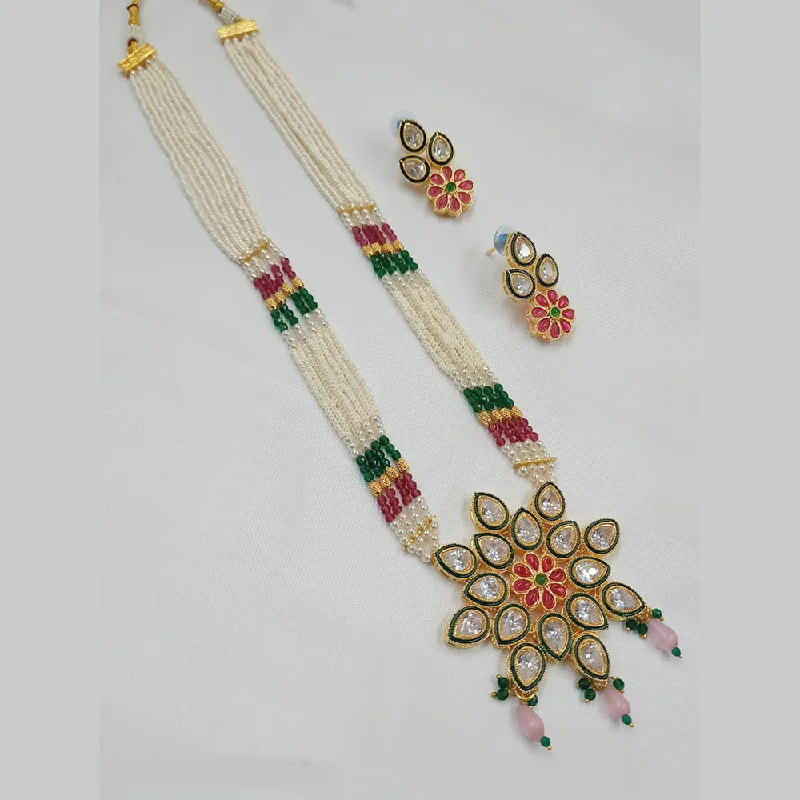 Antique Gold Necklaces-Padmawati Bangles Gold Plated Crystal Stone And Pearl Necklace Set