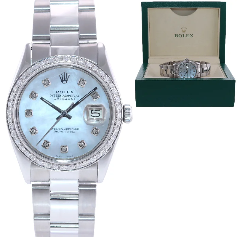 Affordable Smart Watches for Women-Rolex DateJust 16014 MOP Diamond Dial Diamond Oyster 36mm Watch Box