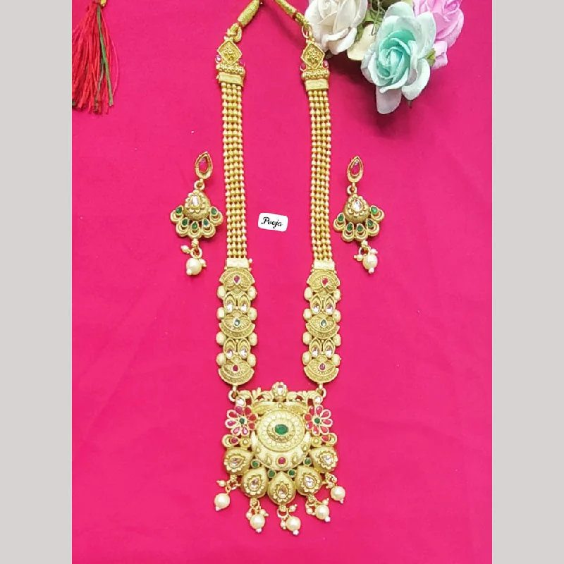 Gold and Diamond Necklaces-Pooja Bangles Gold Plated Pota Stone Long Necklace Set