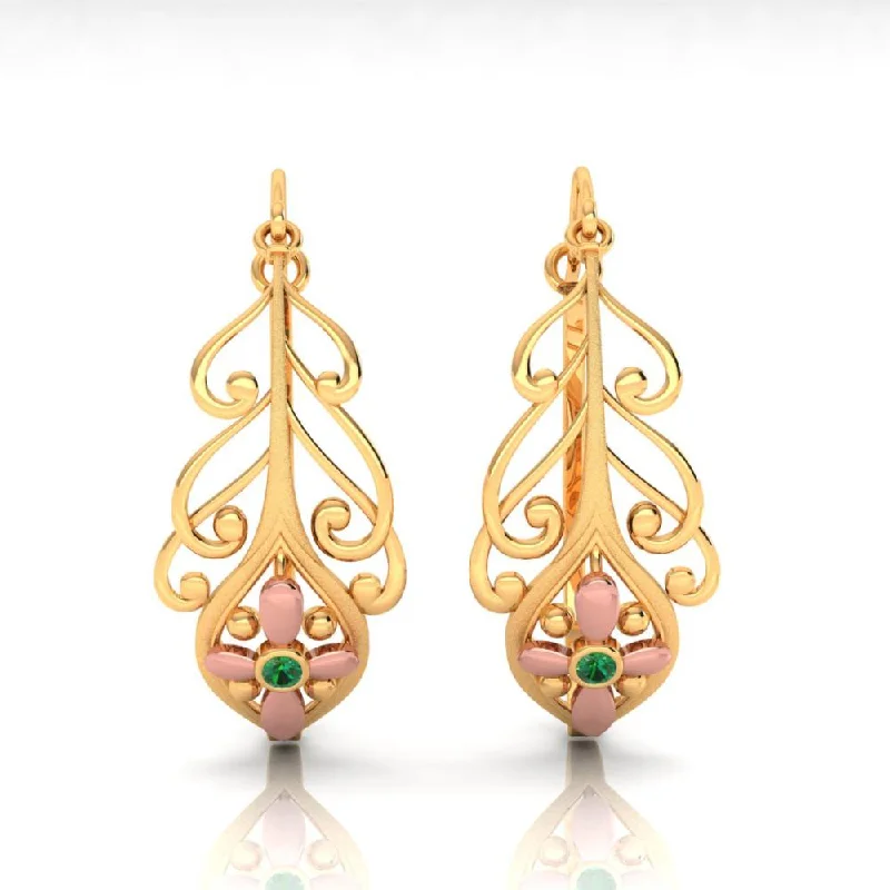 Bohemian Earrings for Festivals-18k Beautiful Earrings With Distinct Design And Yellow Gold Floral Motif