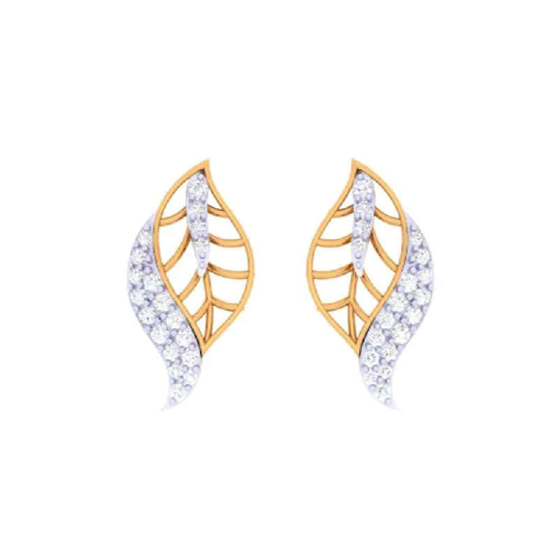 Geometric Gold Earrings-Leaf Motif Gold Earrings