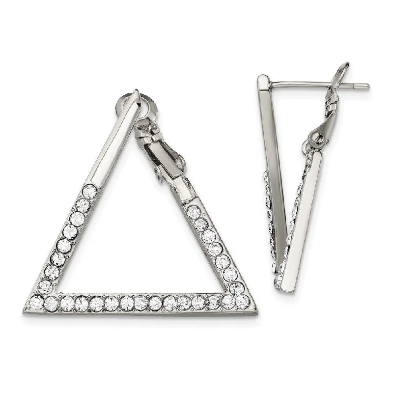 Artistic Drop Earrings-Stainless Steel Polished with Crystal Triangle Omega Back Earrings