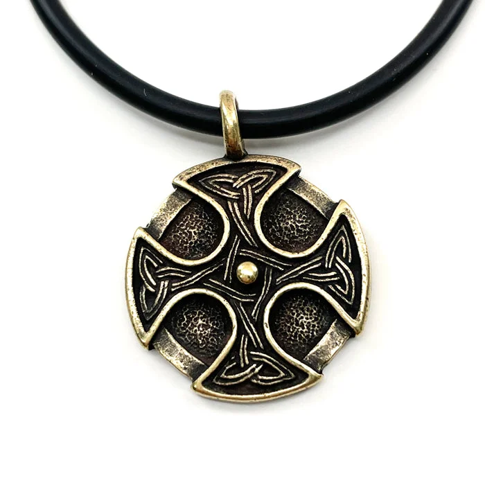 Elegant Wedding Pendant Necklaces-Celtic Cross Trinity Brass Shield Pendant Necklace