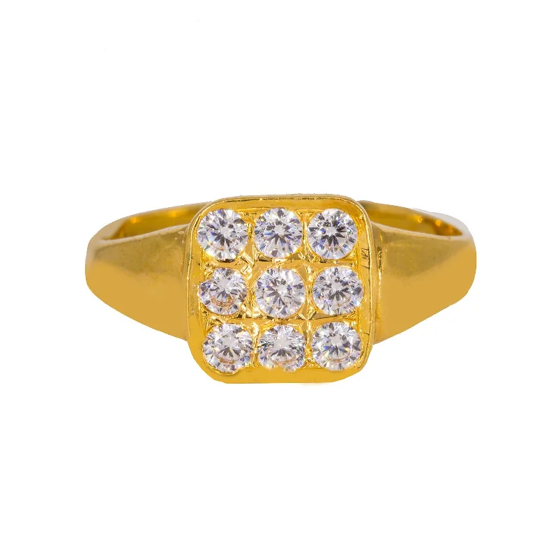 Bohemian Style Rings-22K Yellow Gold Men's Ring W/ Nine Cubic Zirconia & Smooth Band