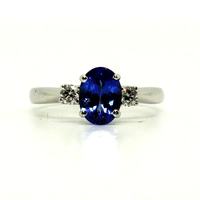 Luxury Platinum Engagement Rings-Tanzanite And Diamond Classic 3 Stone Ring Ad No. 0295