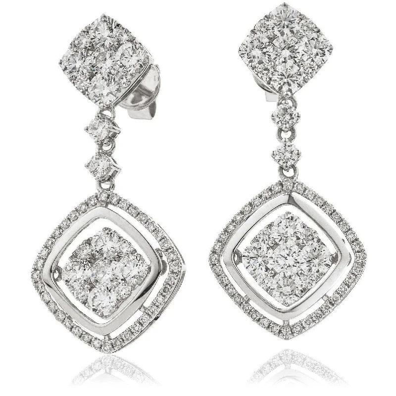 Handcrafted Silver Earrings-DIAMOND FANCY MOVEABLE EARRING IN 18K WHITE GOLD