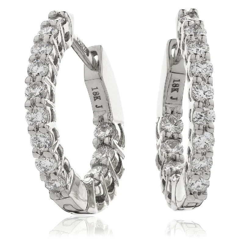 Unique Boho Earrings-DIAMOND CLAW SETTING HOOP EARRINGS IN 18K WHITE GOLD