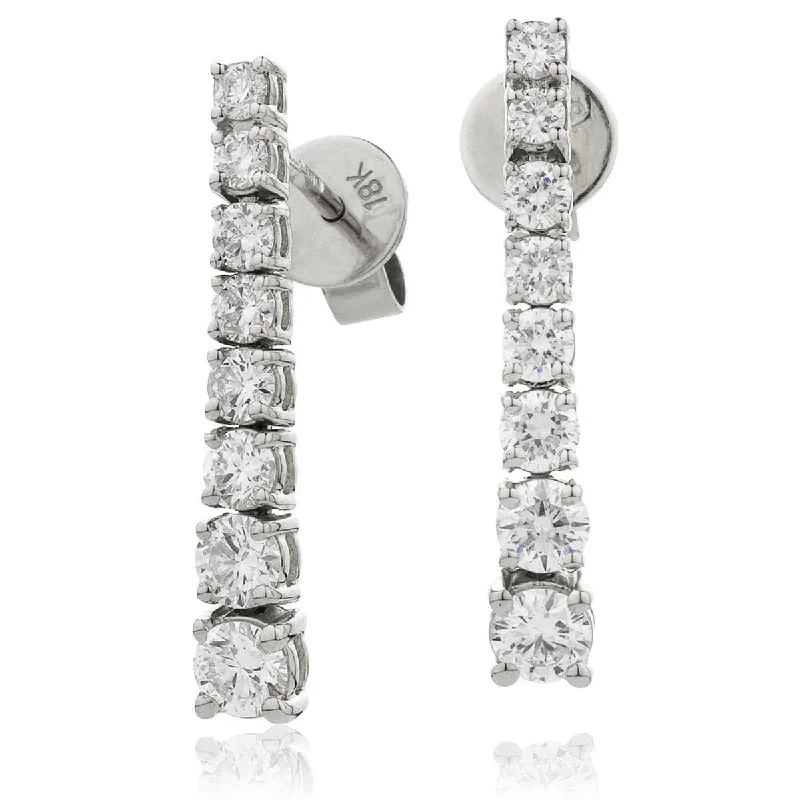 Custom Gemstone Earrings-DIAMOND DROP EARRINGS IN 18K WHITE GOLD