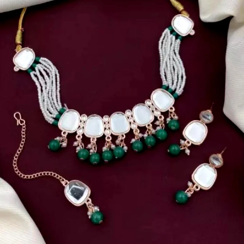 Personal Name Necklaces-Palak Art Rose Gold Plated Kundan Stone And Pearl Choker Necklace Set