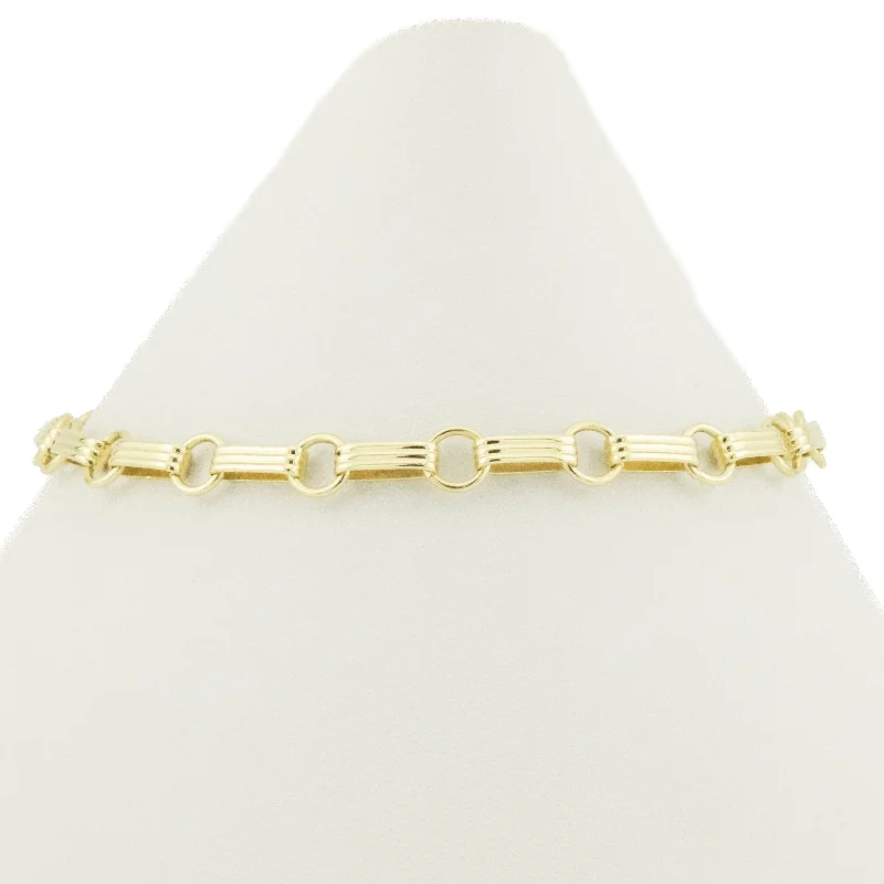 Chunky Gold Bracelets-5mm Wide Gold Fancy Link 7" Bracelet in 14K Yellow Gold - 4.3grams