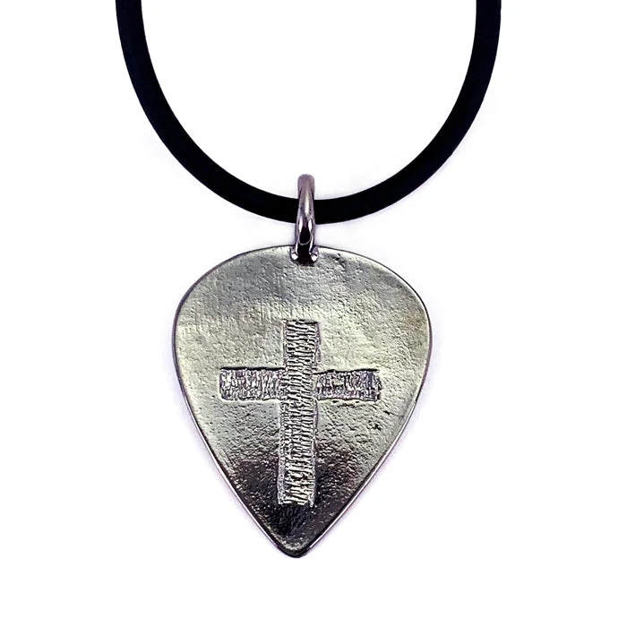 Colorful Gem Pendant Necklaces-Cross Gunmetal Guitar Pick Necklace