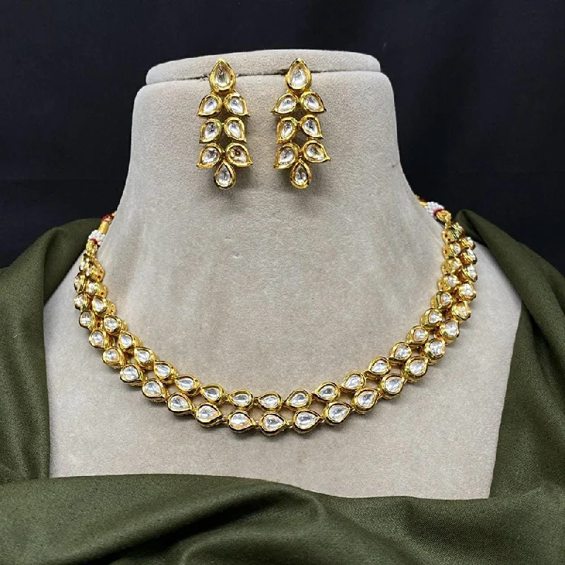 Simple Beaded Necklaces-Shagna Gold Plated Kundan Necklace Set