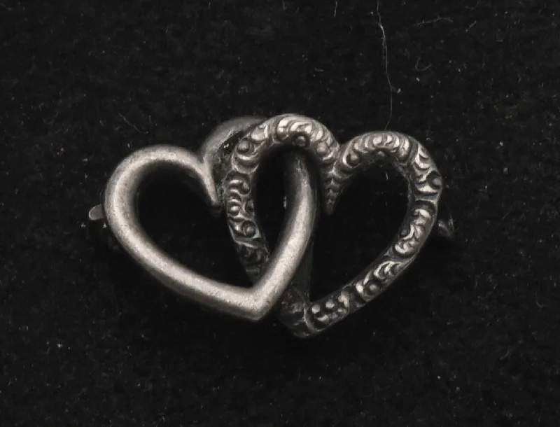 Classic Silver Brooch for Women-Vintage Sterling Silver Interlocking Hearts Pendant/Brooch (MISSING PIN)