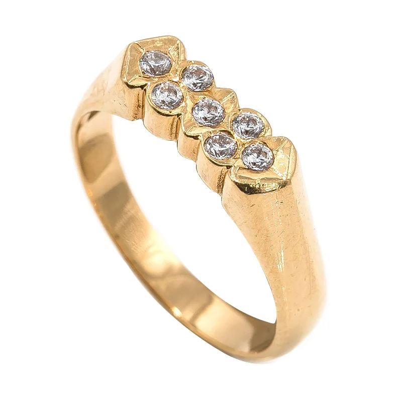 Simple Wedding Rings for Women-22K Yellow Gold Ring W/ Abstract Bezel Set CZ Gem Design