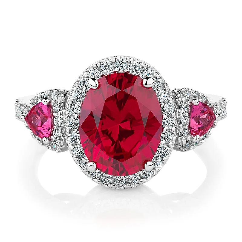 Birthstone Stackable Rings-Dress ring with ruby simulants and 0.48 carats* of diamond simulants in sterling silver