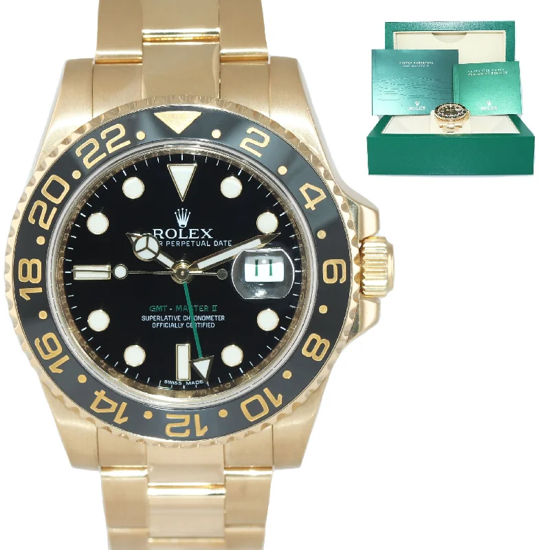 Classic Mechanical Watches-MINT Rolex GMT-Master 2 Ceramic Black 116718 18k Yellow Gold 40mm Watch