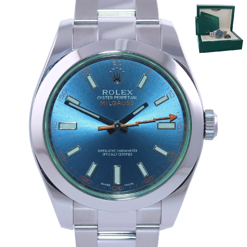 Luxury Designer Watches for Men-2020 Rolex Milgauss Blue Anniversary Green 116400GV Steel 40mm Watch Box