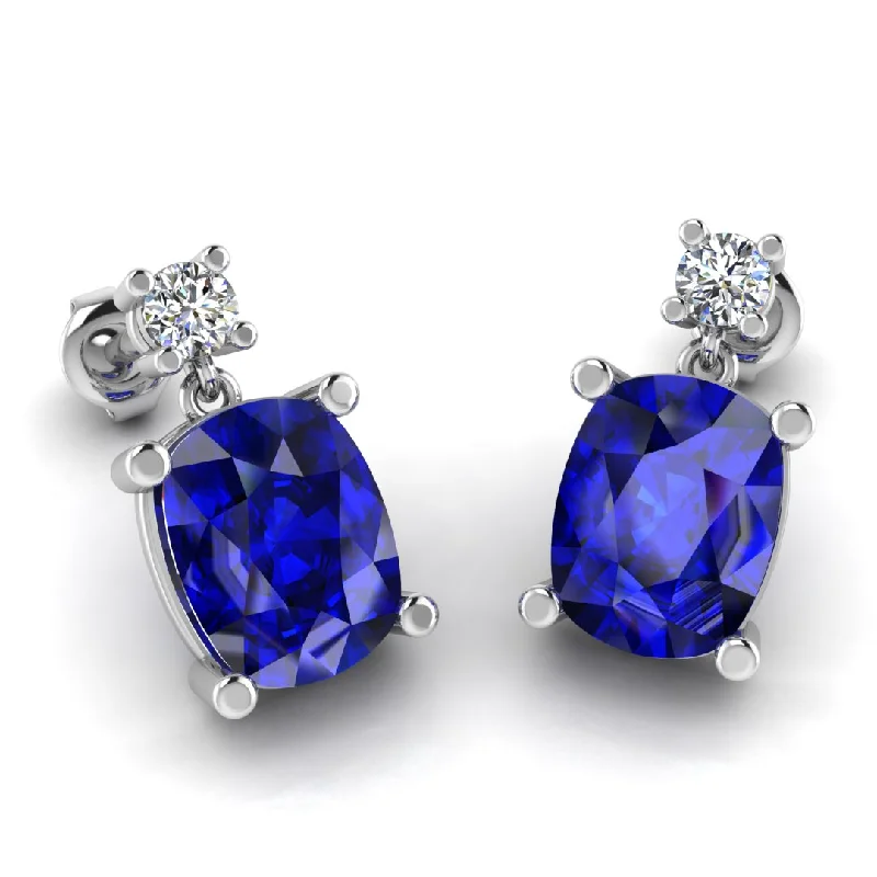 Natural Stone Earrings-Cushion Shape Sapphire Natural Diamond Drop Earrings EDCCS