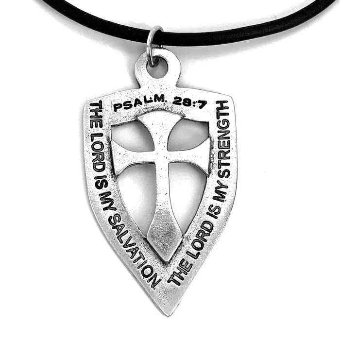 Luxury Choker Necklaces-Shield with Cross Pendant Necklace Antique Silver Finish