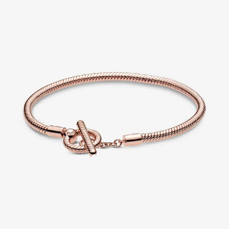 Trendy Designer Bracelets-PANDORA : Pandora Moments T-Bar Snake Chain Bracelet in Rose Gold