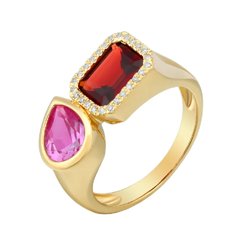 Vintage Gemstone Rings-Two Stone Pave Ring