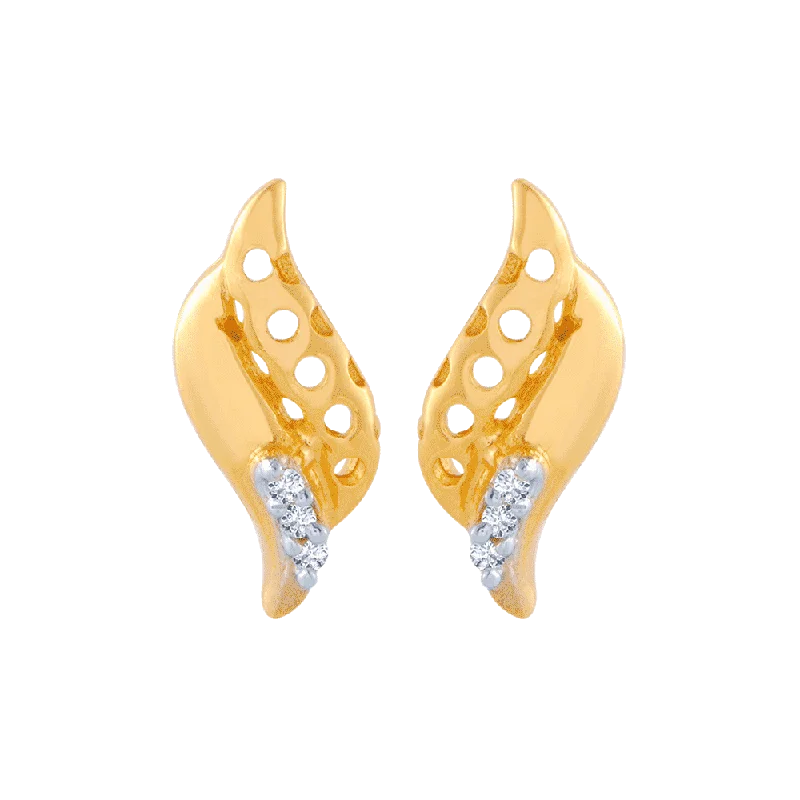 Heart Shaped Earrings-14KT (585) Yellow Gold And American Diamond Stud Earrings For Women