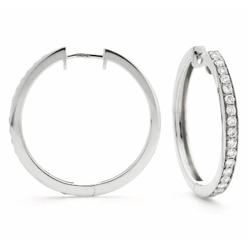 Boho Chic Earrings-DIAMOND GRAIN SETTING HOOP EARRINGS IN 18K WHITE GOLD