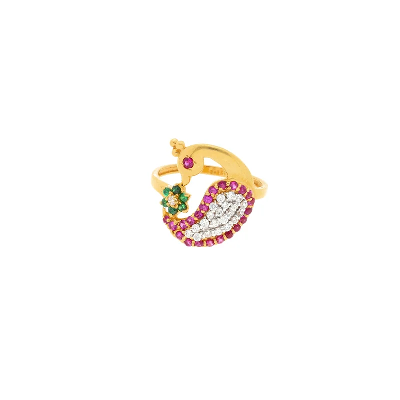 Rose Gold Promise Rings-22K Gold & Gemstone Ahdia Peacock Ring