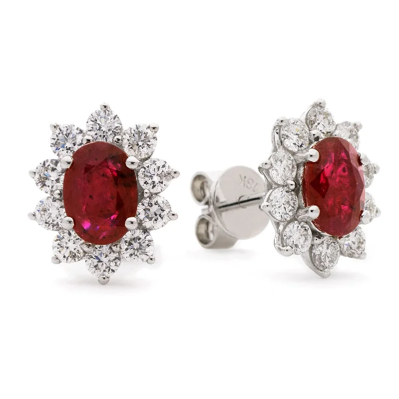 Cute Butterfly Earrings-RUBY AND DIAMOND CLUSTER STUD EARRINGS