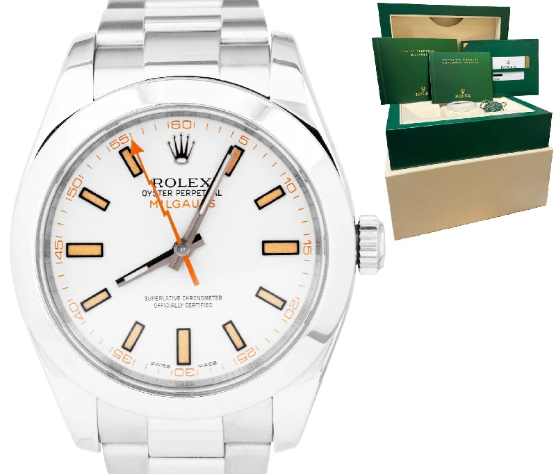 Watches with Stainless Steel Bands-MINT 2017 Rolex Milgauss White Anti-Magnetic Steel Oyster 40mm Watch 116400 B+P