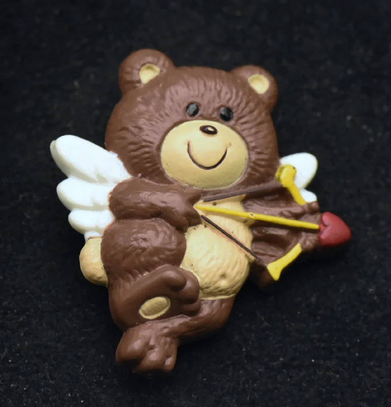 Luxury Brooch with Gemstone and Pearl Accents-Russ - Vintage Cupid Teddy Bear Plastic Brooch