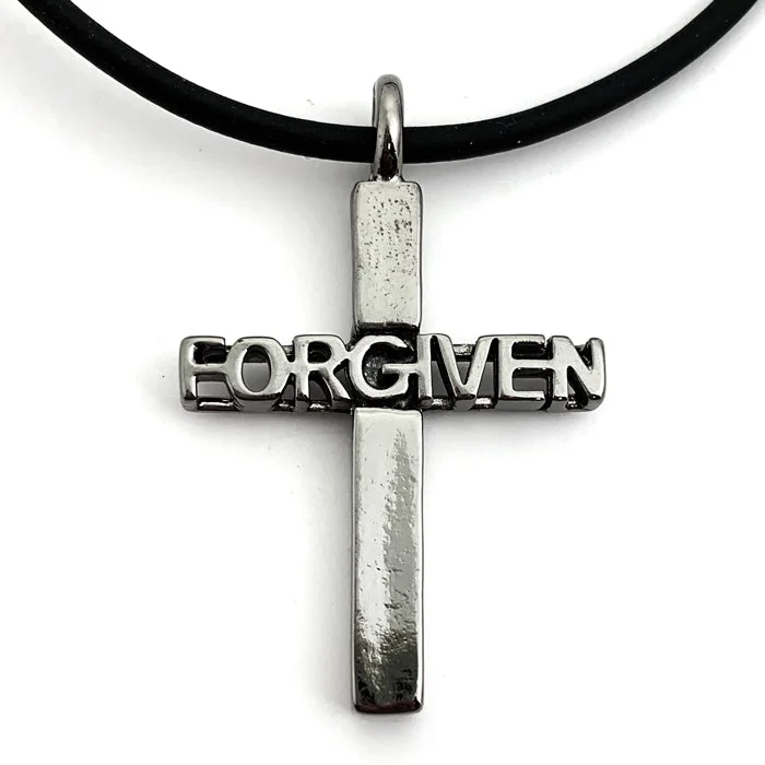 Colorful Beaded Necklaces-Forgiven Cross Gunmetal Necklace