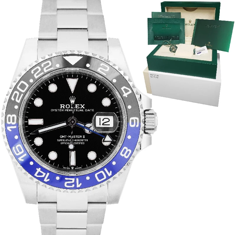 Custom Watch with Initials-NEW APRIL 2022 Rolex GMT-Master II Ceramic BATMAN OYSTER BRACELET 126710 BLNR