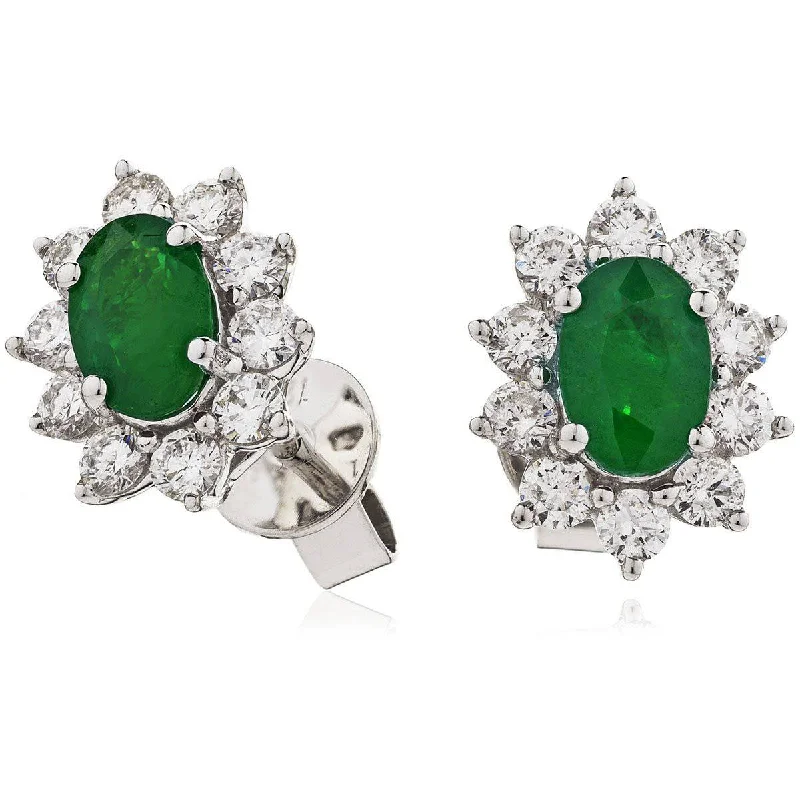 Retro Style Earrings-EMERALD AND DIAMOND CLUSTER EARRINGS