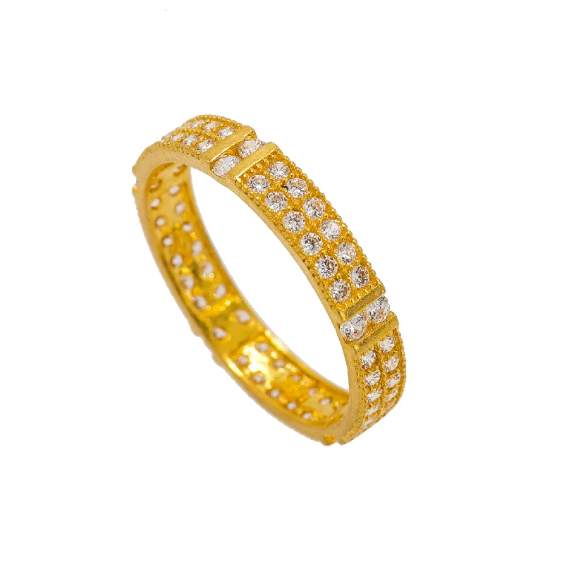 Natural Stone Rings-22K Yellow Gold Women's CZ Band Ring W/ Double Inlay Setting