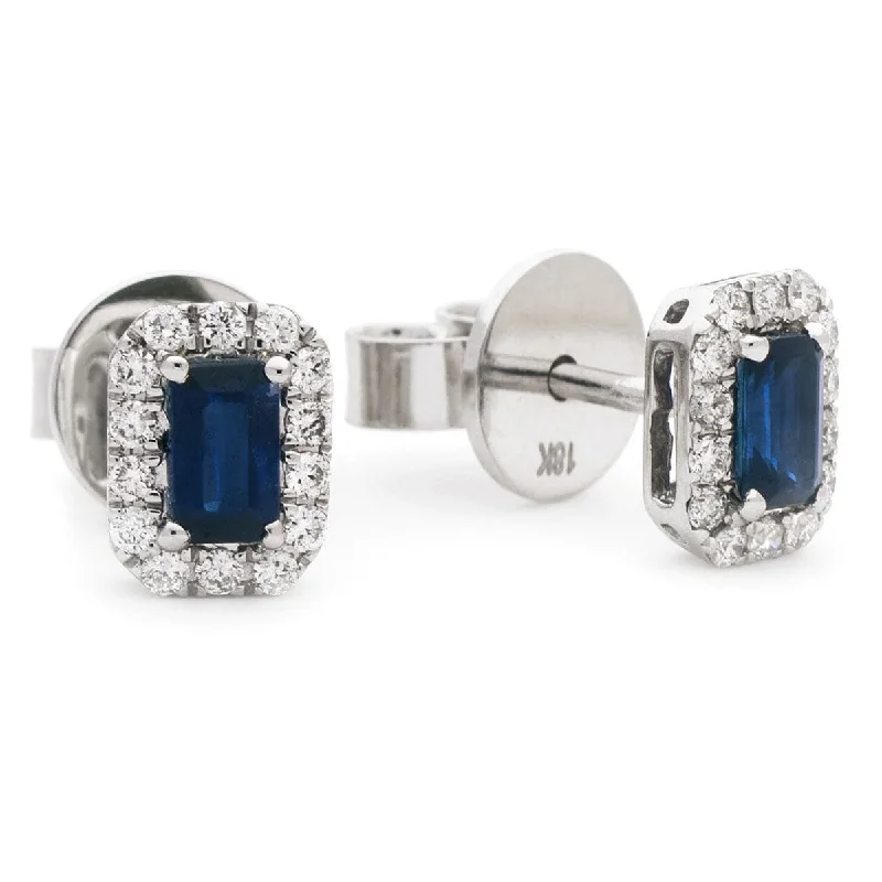 Sparkly Drop Earrings-SAPPHIRE HALO STUD EARRINGS