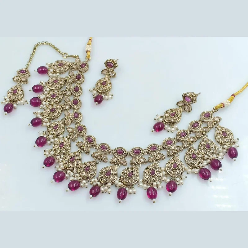 Elegant Emerald Necklaces-Rani Sati Jewels Gold Plated Kundan And Pearl Necklace Set