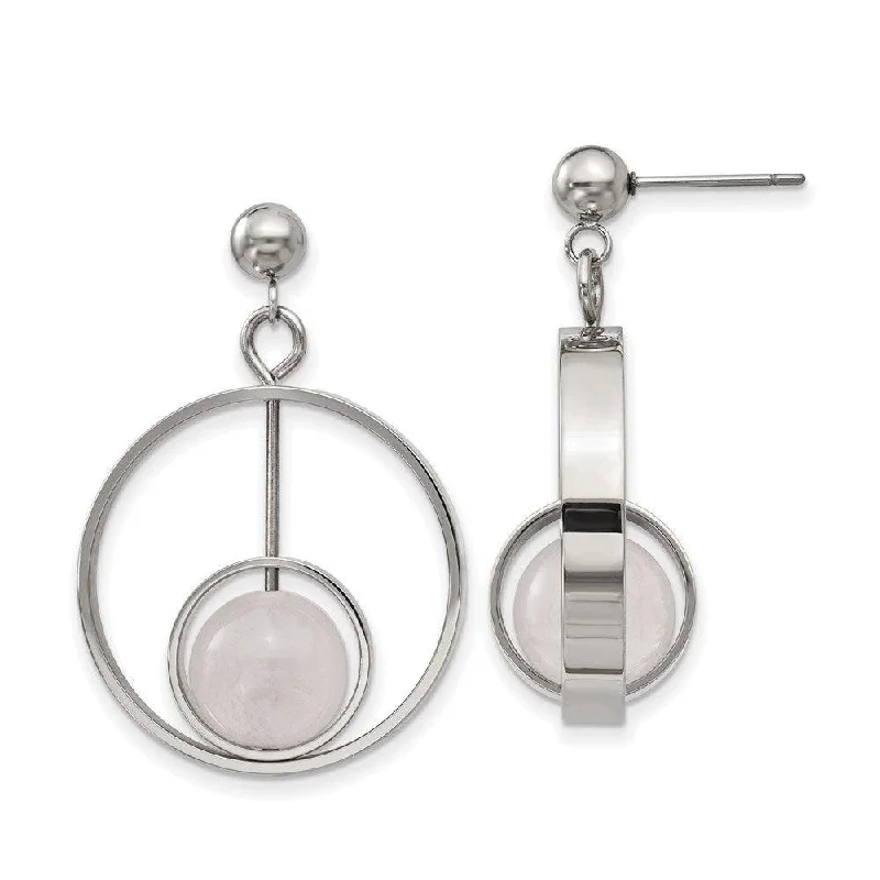 Ethnic Earrings for Women-Stainless Steel Polished with Rose Quartz Moveable Post Dangle Earrings