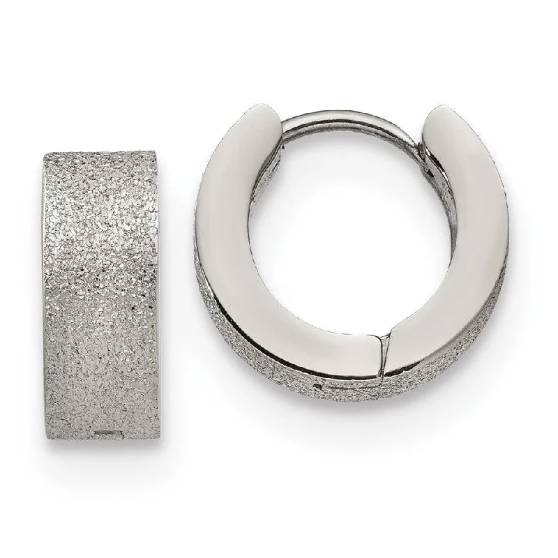 Luxury Hoop Earrings-Stainless Steel Polished and Sand Blasted 5.0mm Hinged Hoop Earrings