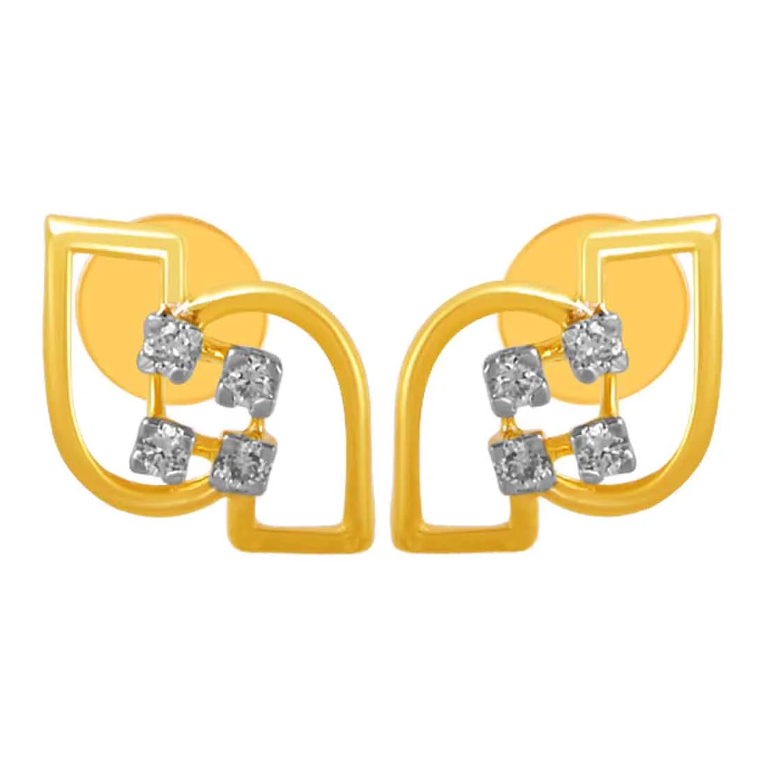 Elegant Silver Hoops-14KT (585) Yellow Gold & Diamond Beautiful Studs Earrings