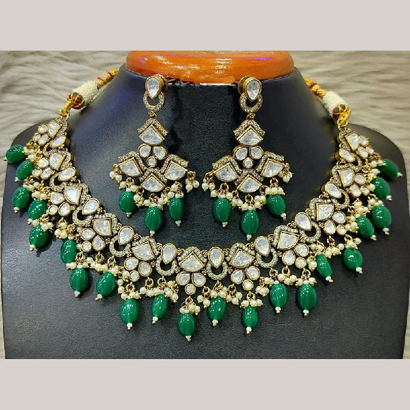 Chunky Bead Necklaces-Jain Jewellers Gold Plated Kundan Necklace Set