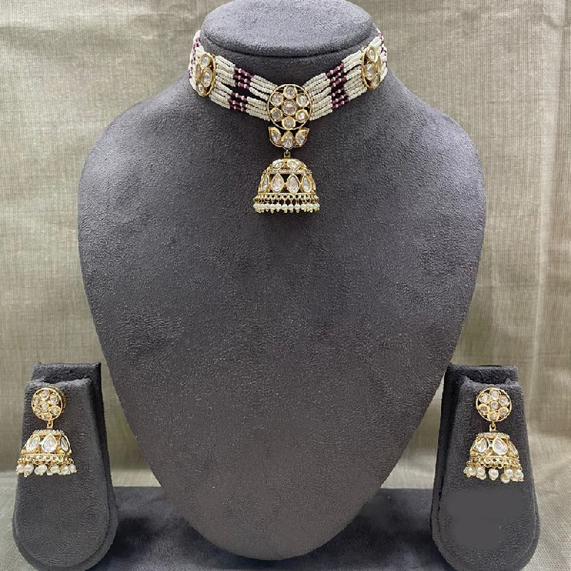 Stylish Layered Necklaces-Jyoti Arts Gold Plated Kundan Choker Necklace Set