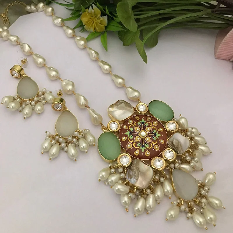 Chunky Gold Necklaces-FS Collection Gold Plated Mother Of Pearls Necklace Set