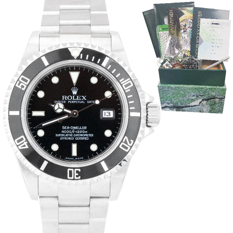 Designer Fashion Watches for Women-UNPOLISHED 2004 Rolex Sea-Dweller Stainless Black 40mm Watch 16600 FULL SET B+P