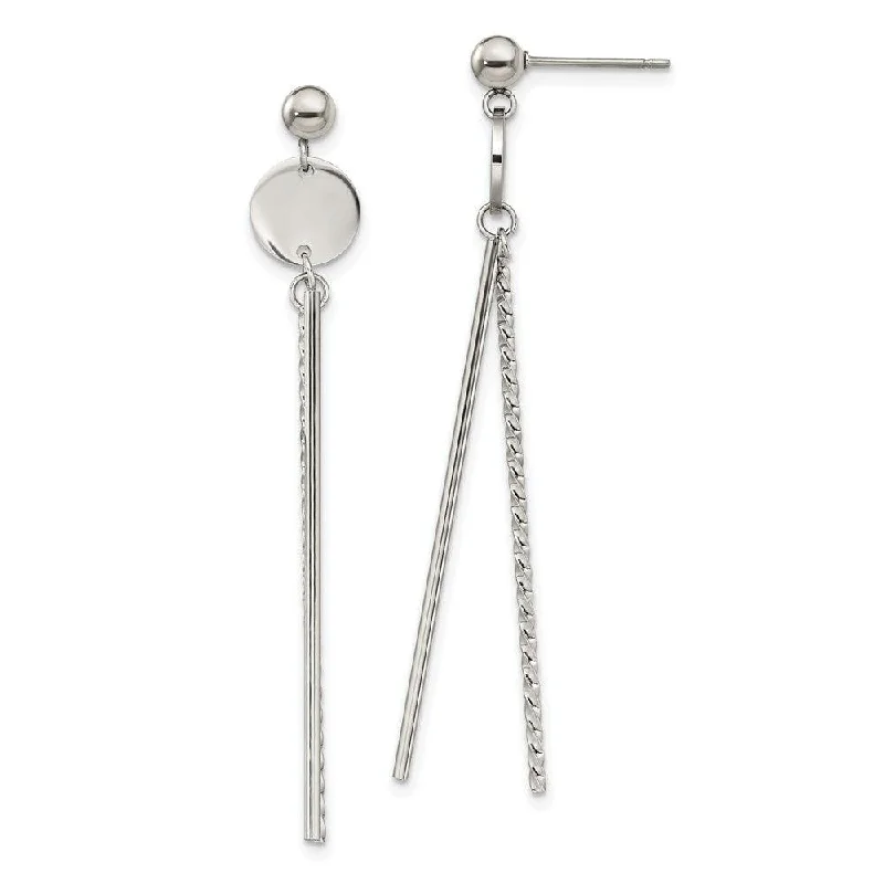 Sparkling Drop Earrings-Stainless Steel Polished Bar Post Dangle Earrings