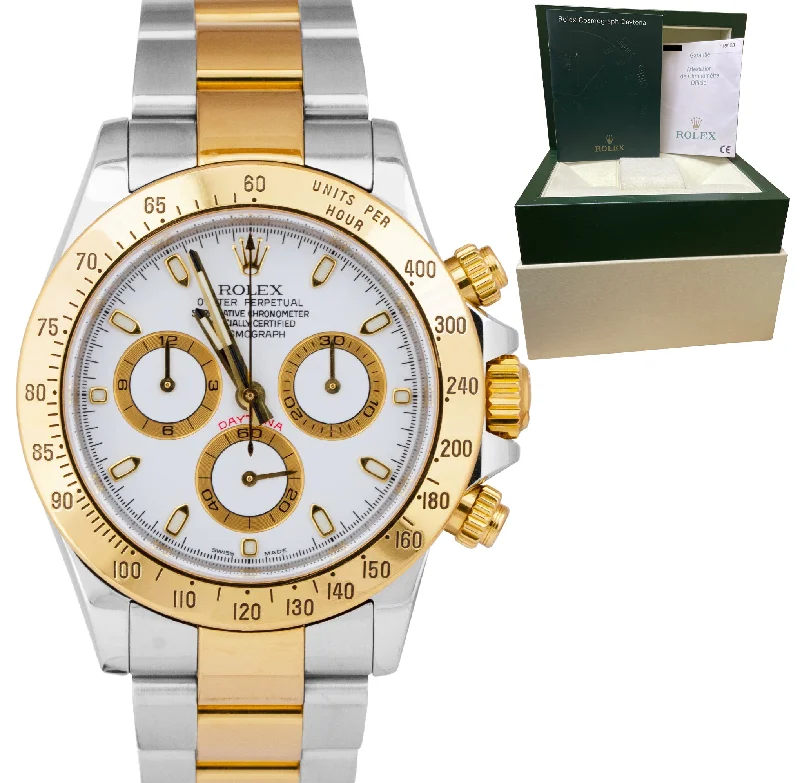 Custom Wooden Watches for Men-Rolex Daytona Cosmograph Stainless Gold White Chronograph 40mm Watch 116523 B+P