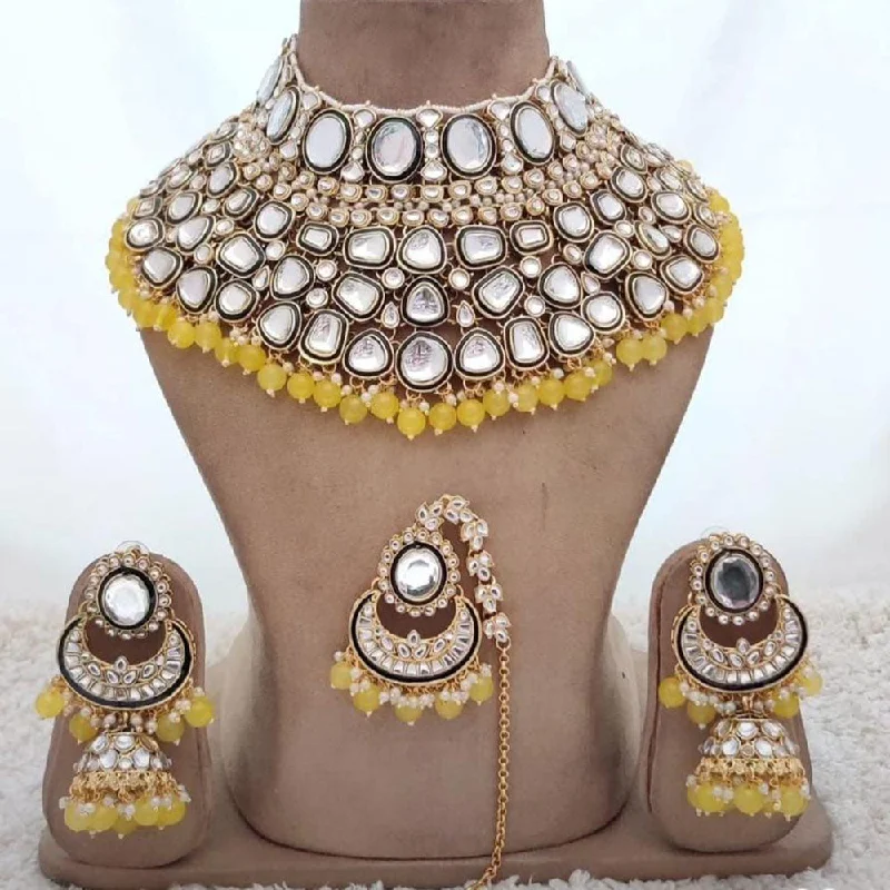 Simple Beaded Necklaces-Sai Fashion Gold Plated Kundan And Beads Necklace Set